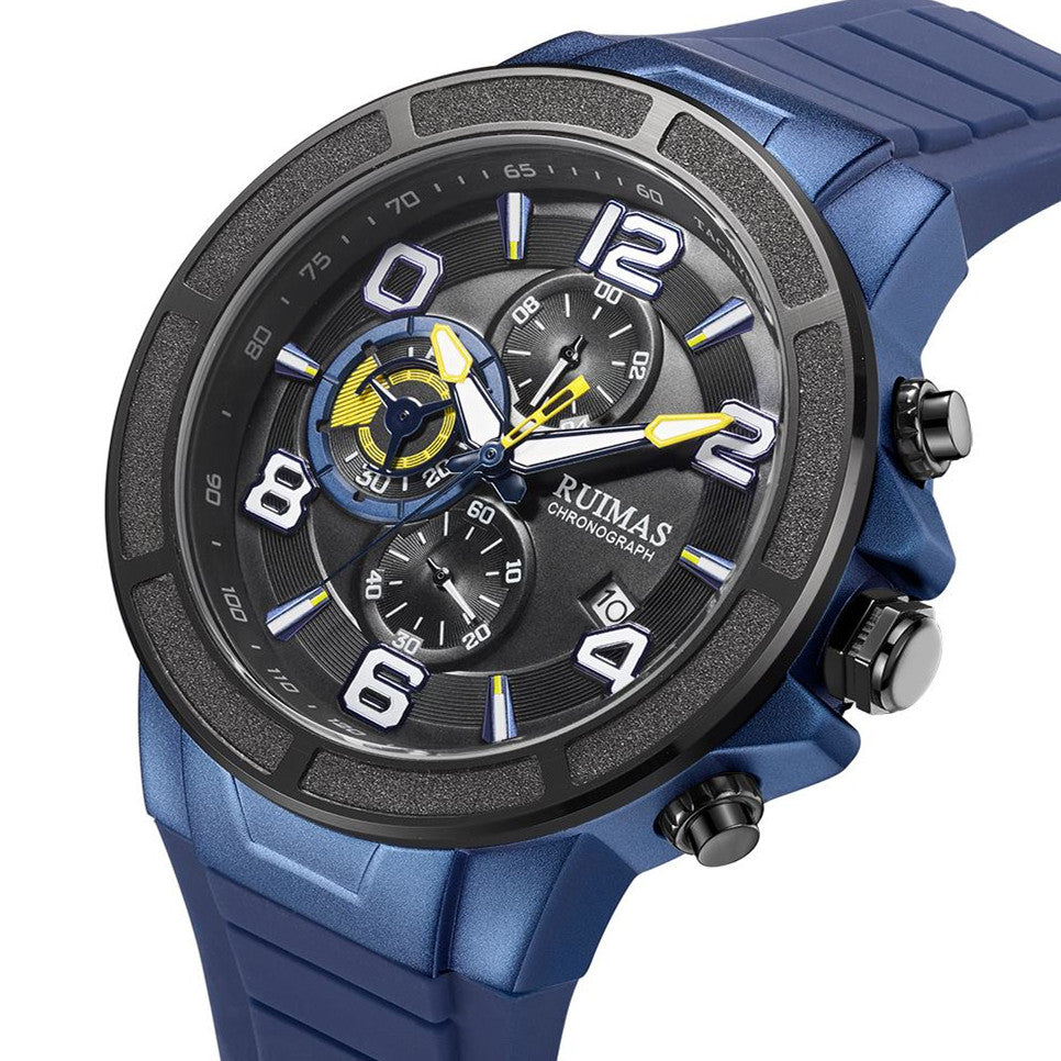 RUIMAS Chronograph Top Brand Luxury Quartz Watches for Men Waterproof Silicone Sports Clock Wristwatch Calendar Montre Homme 587-9