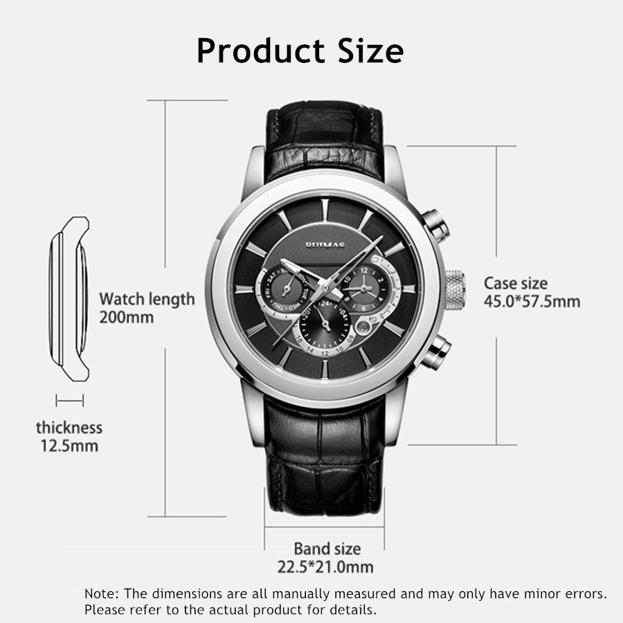 RUIMAS men's mechanical watch with stainless steel case, chronograph dial, and genuine leather strap — view 7