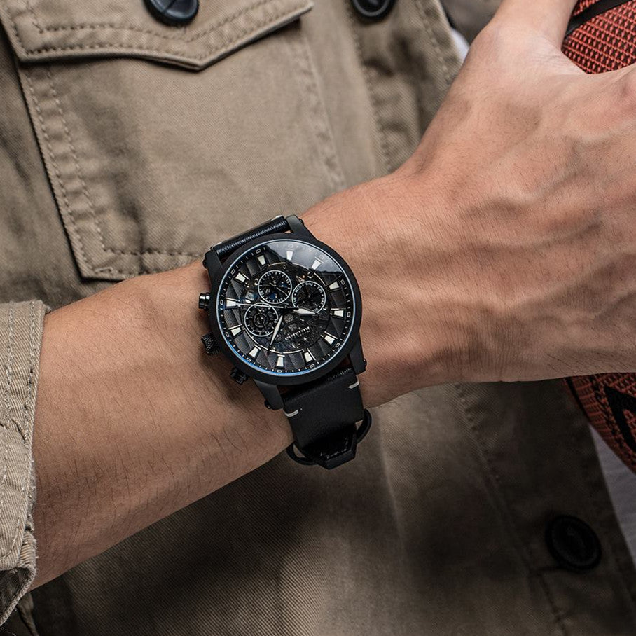 RUIMAS Fashion Men Watches Sapphire Automatic Mechanical Wrist Watch Waterproof Date Leather Casual Male Clock Montre Homme 6768-3