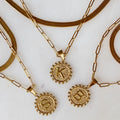 18K gold plated layered double chain necklace with reversible initial and heart charm