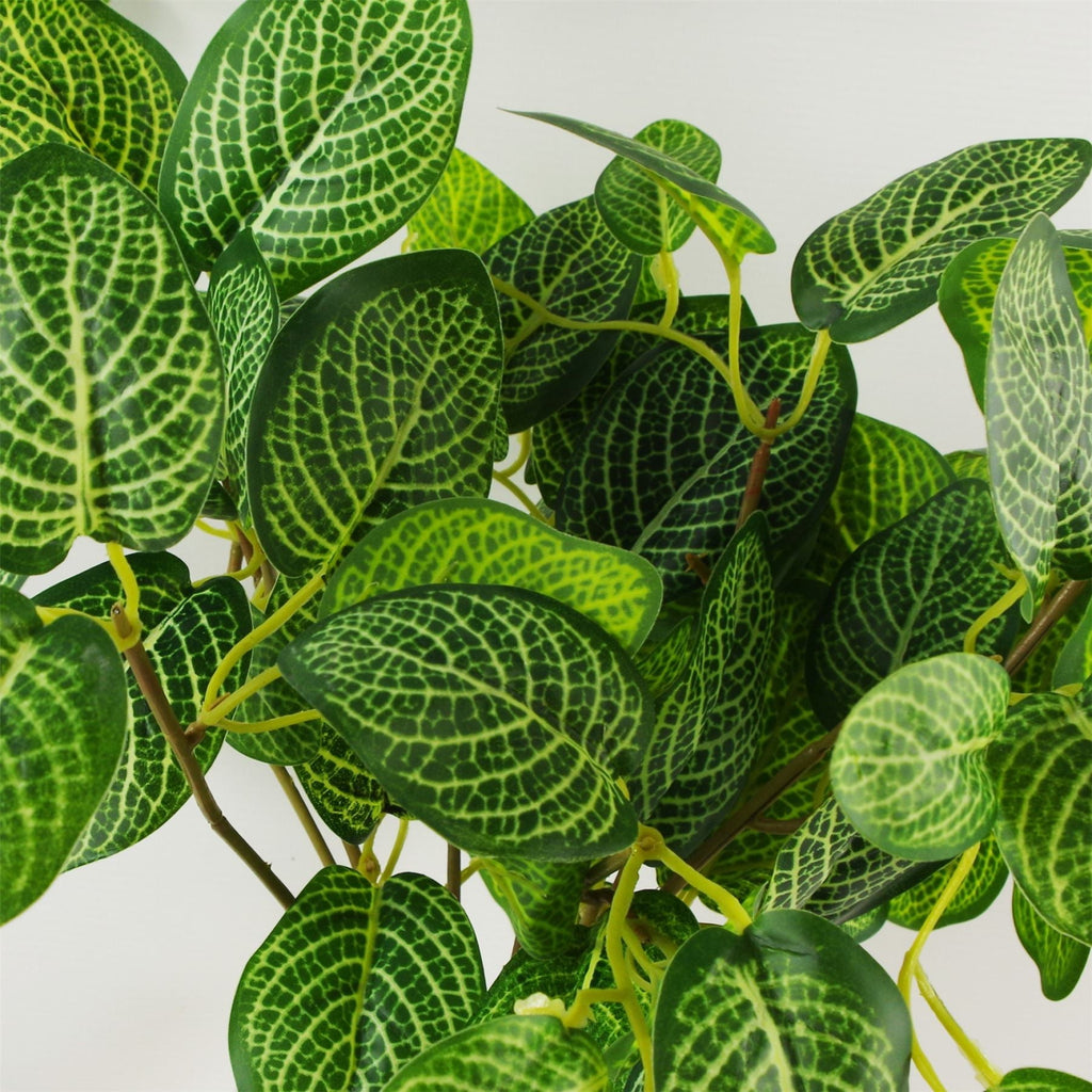 Large artificial variegated pothos plant with realistic green leaves in a weighted black plastic pot — view 2