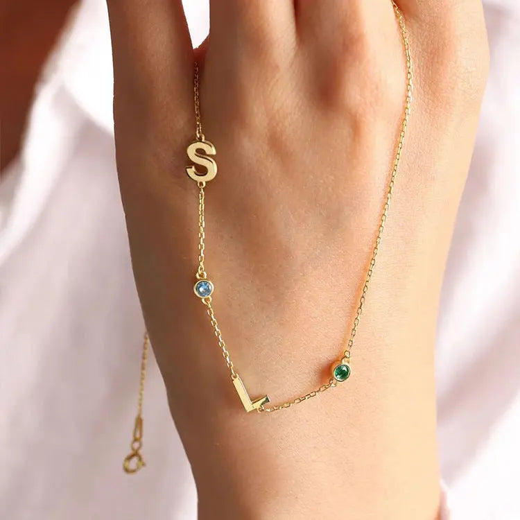 Stainless steel English letter initial name necklace in gold, rose gold, or steel finish — view 3