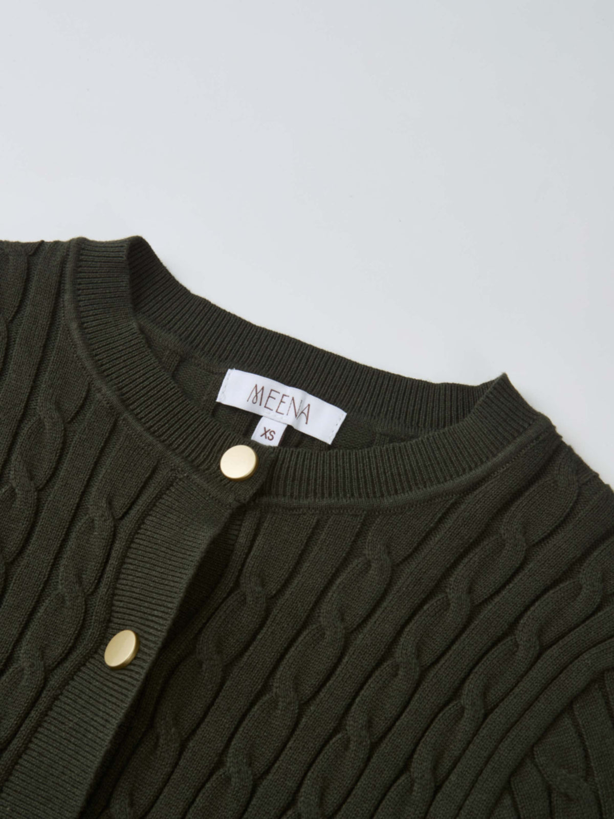 Gold Button Cable Cardigan - Green-3