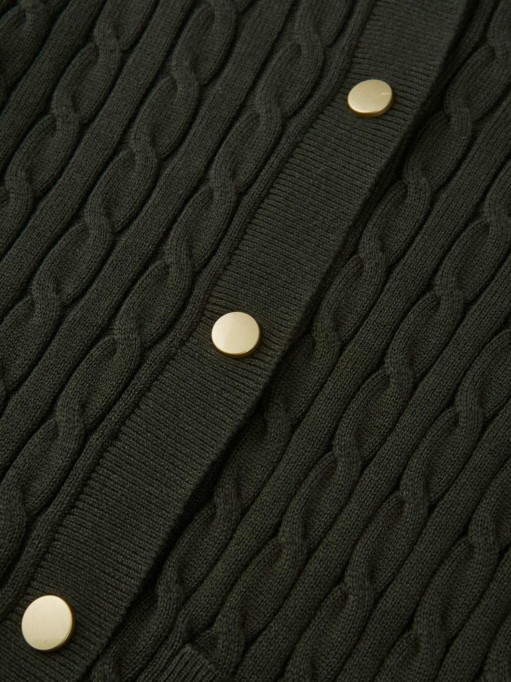 Gold Button Cable Cardigan - Green-4