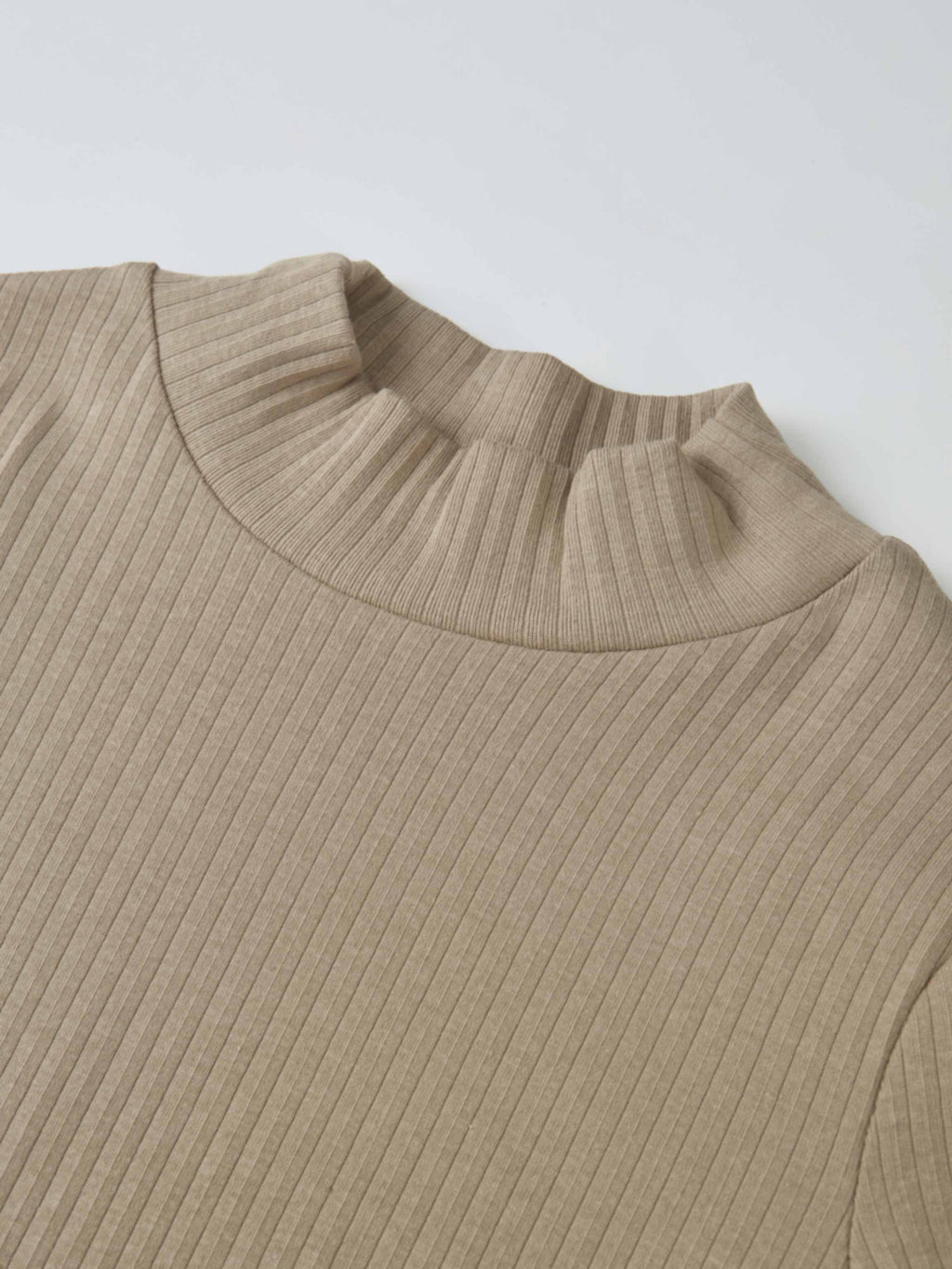 Ribbed Mock Neck Turtleneck - Warm Taupe-2