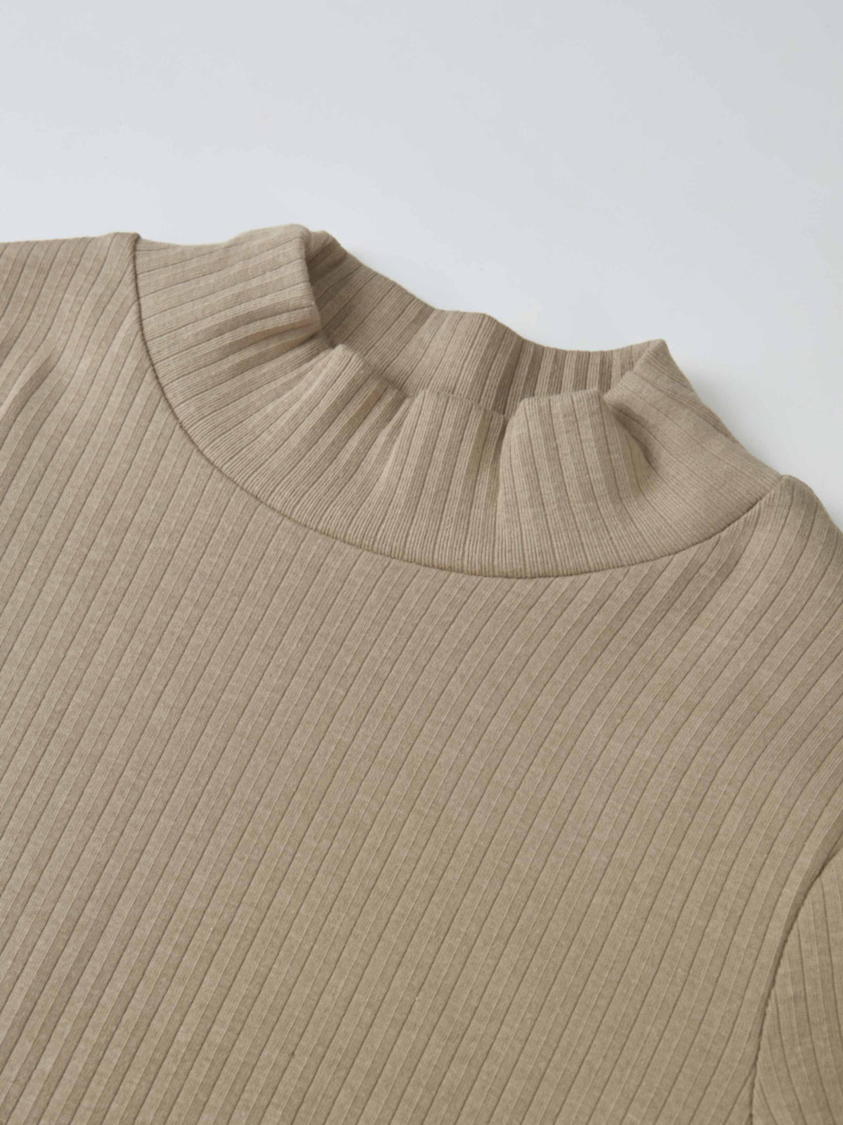 Ribbed Mock Neck Turtleneck - Warm Taupe-2