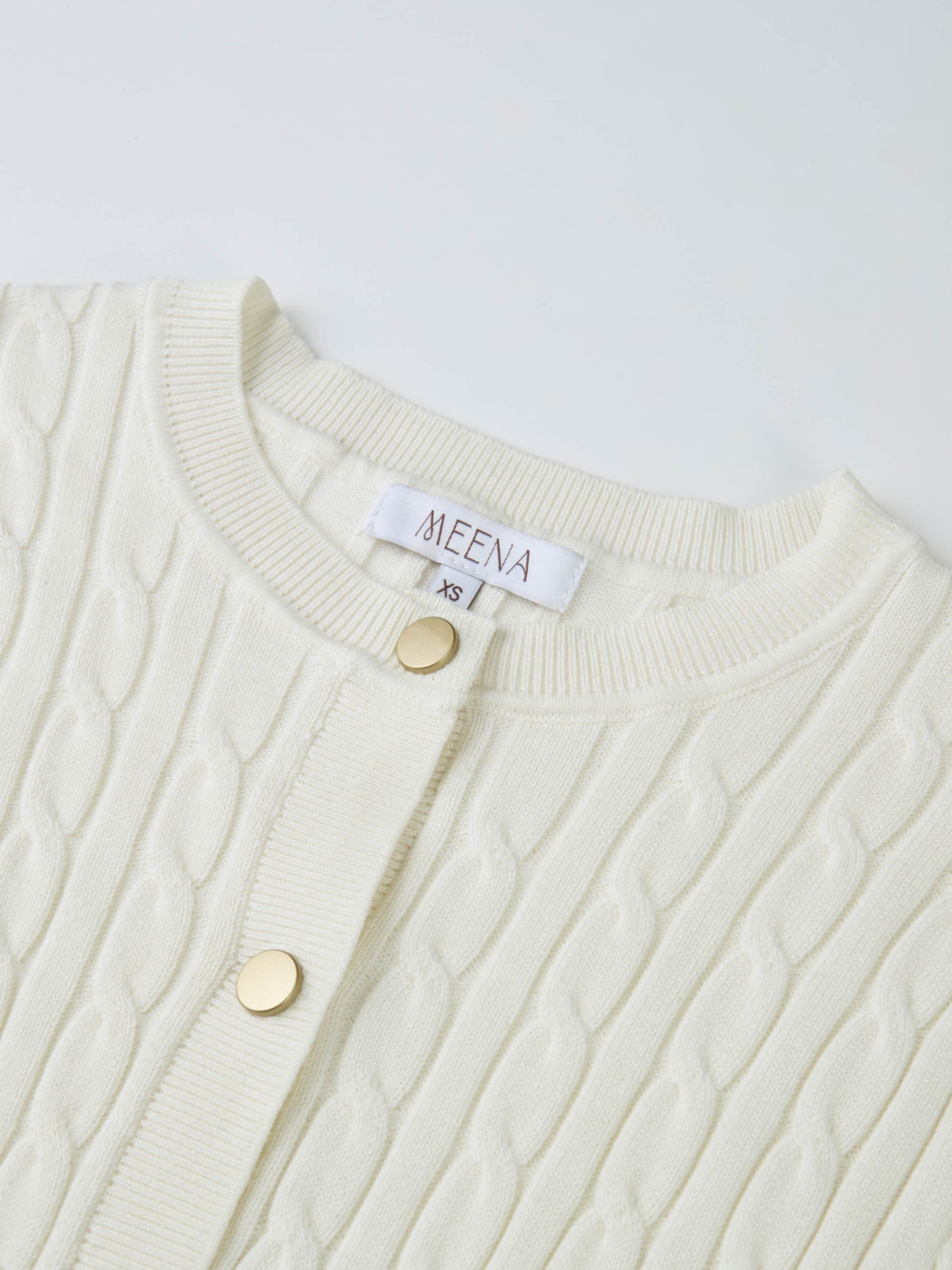 Gold Button Cable Cardigan - Cream-3