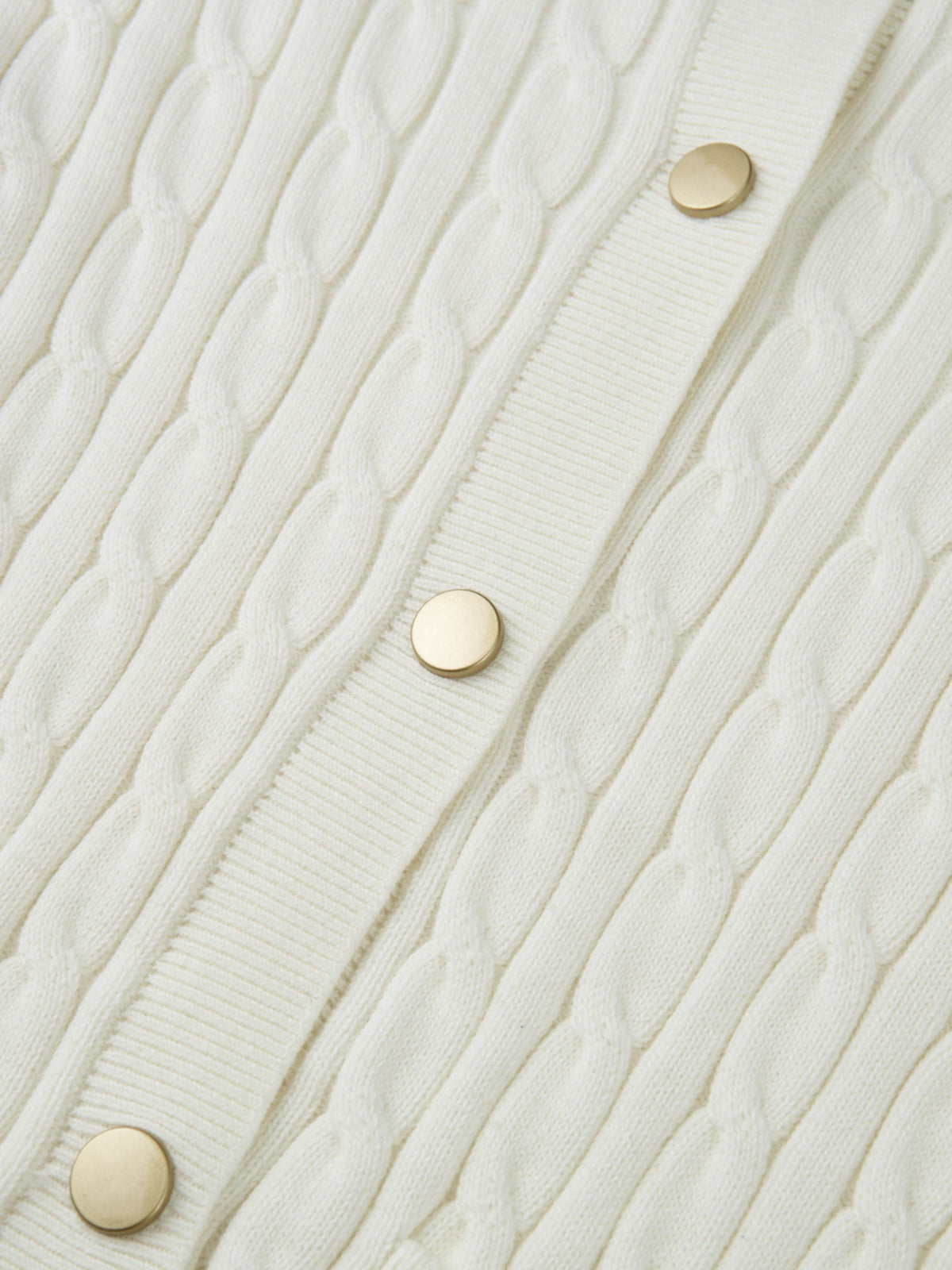 Gold Button Cable Cardigan - Cream-4