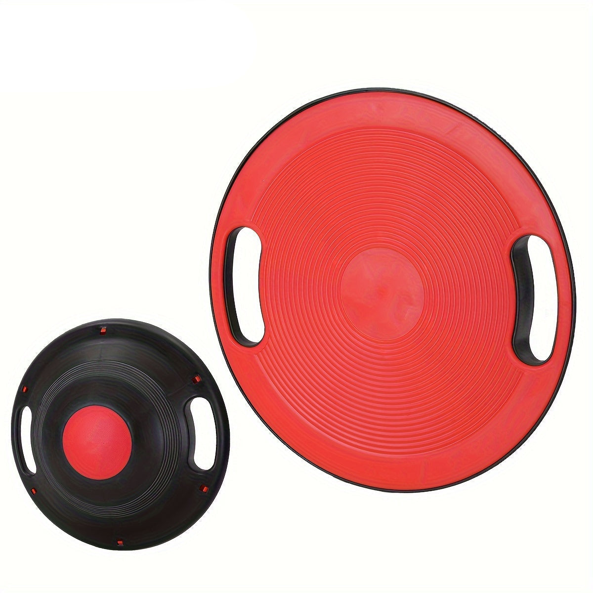 Red advanced yoga balance board with textured non-slip surface and stabilizing feet for core fitness training