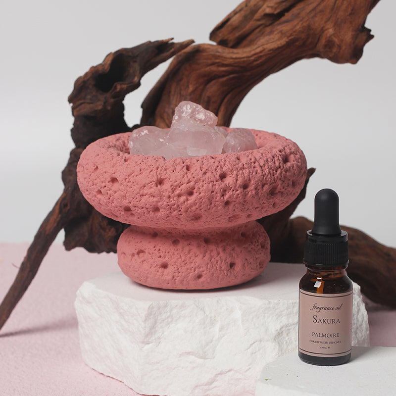 Pink Moon Diffuser with Sakura fragrance oil bottle, elegant home aromatherapy accent — view 2