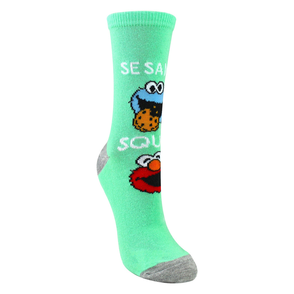 Vibrant blue ladies crew socks featuring a fun novelty character pattern in a soft cotton blend. — view 3