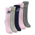 Five pairs of pink and white Harry Potter novelty cotton crew socks for ladies