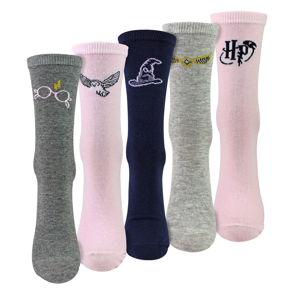 Five pairs of pink and white Harry Potter novelty cotton crew socks for ladies — view 4