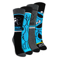 Mens Cookie Monster novelty socks 4-pack featuring assorted blue patterns crew length and cotton blend