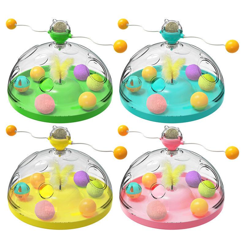 Interactive cat toy with transparent dome wavy teaser sticks glowing balls and large catnip roller — view 3