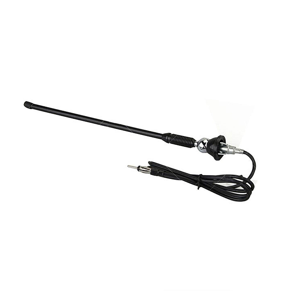 Black flexible rubber universal car antenna with swivel mounting base and long extension cable — view 4