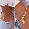 Custom DIY beaded lettering birthstone bracelet in stainless steel with sparkling Czech rhinestones