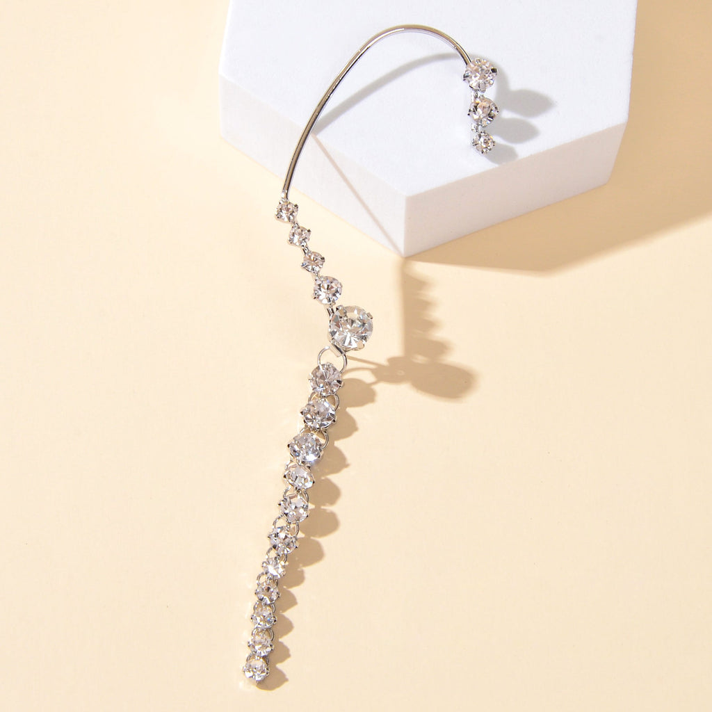 Luxury rhinestone long ear cuff cartilage earring sparkling crystal jewelry piece — view 2