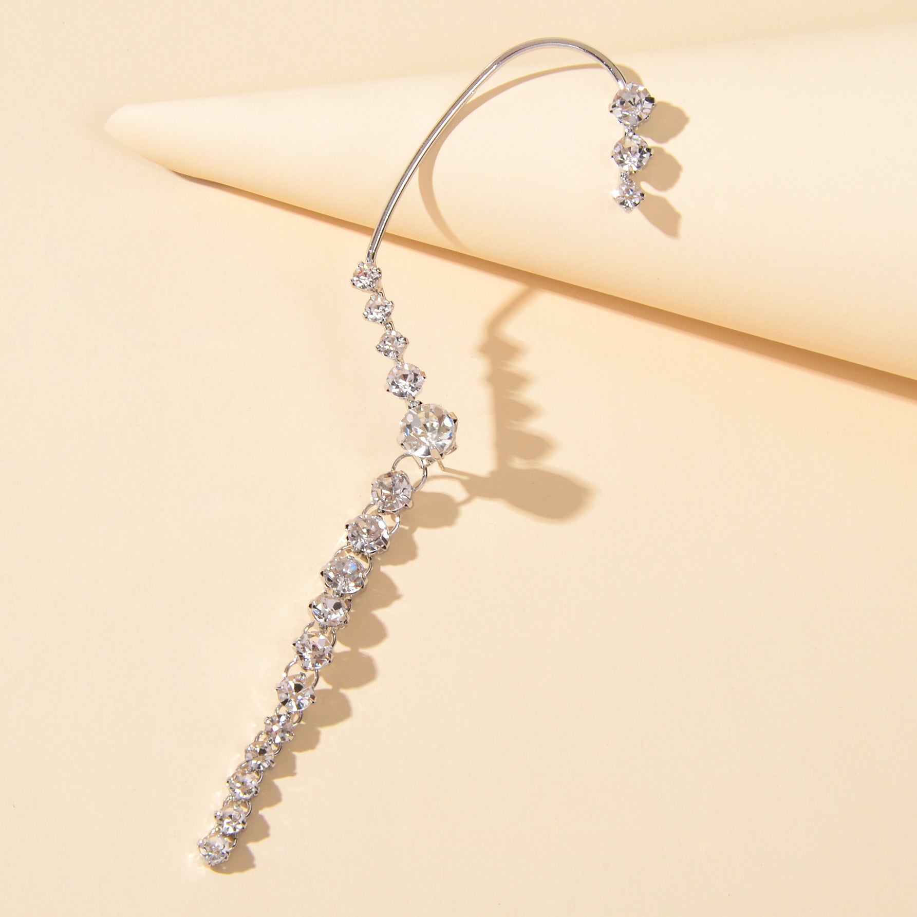 Luxury rhinestone long ear cuff cartilage earring sparkling crystal jewelry piece — view 3
