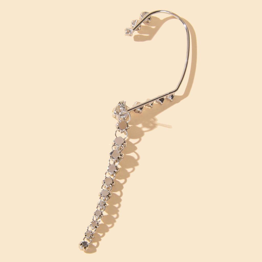 Luxury rhinestone long ear cuff cartilage earring sparkling crystal jewelry piece — view 4