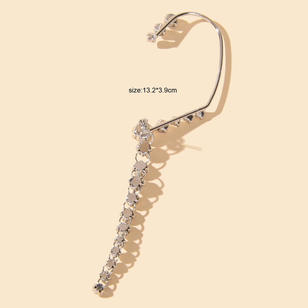 Luxury rhinestone long ear cuff cartilage earring sparkling crystal jewelry piece — view 5