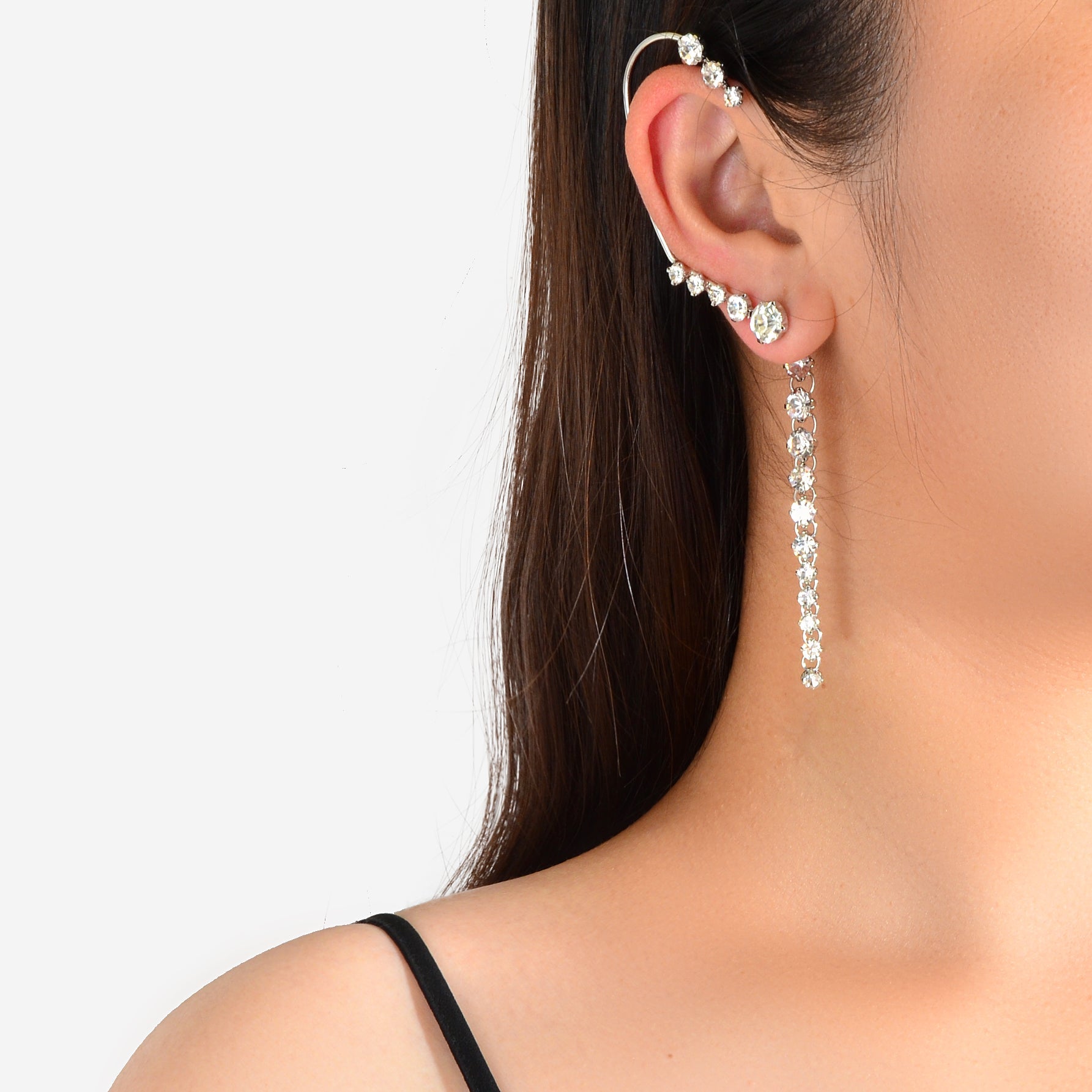 Luxury rhinestone long ear cuff cartilage earring sparkling crystal jewelry piece