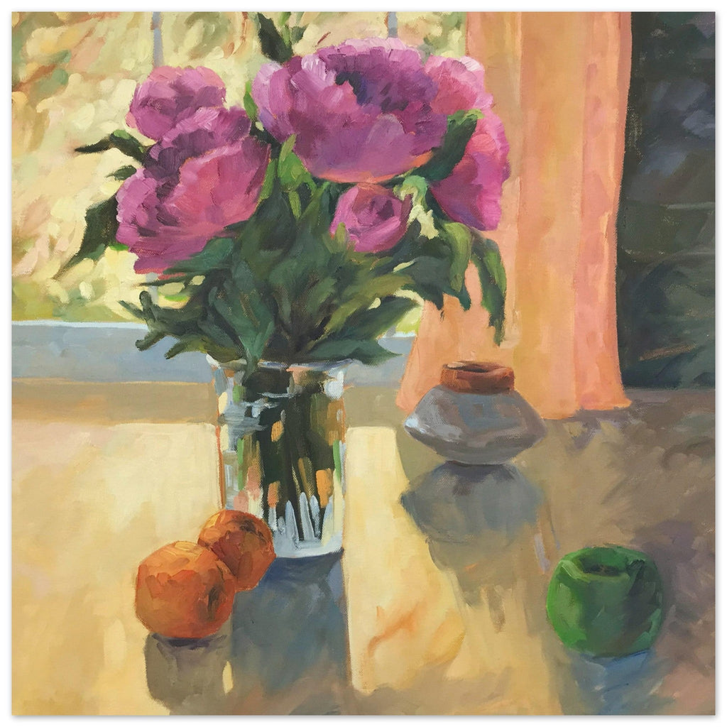 'Blooming Flowers and Fresh Fruit' Floral Still Life I 16x16 Museum-Quality Matte Paper Poster | Original Artwork by American Artist Barbara Cleary-4