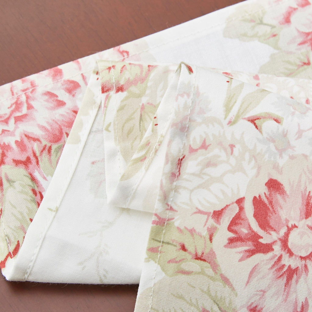 Set of four vintage mint floral cotton dining napkins with pink rose patterns — view 5