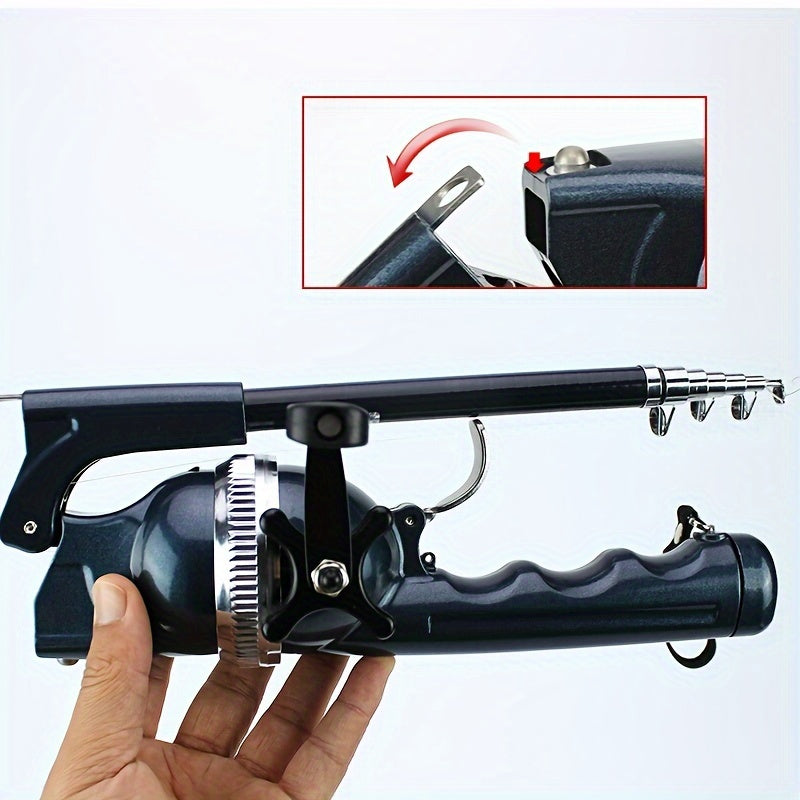 Compact pocket fishing rod with built-in reel and pre-spooled line in mixed color resin — view 2