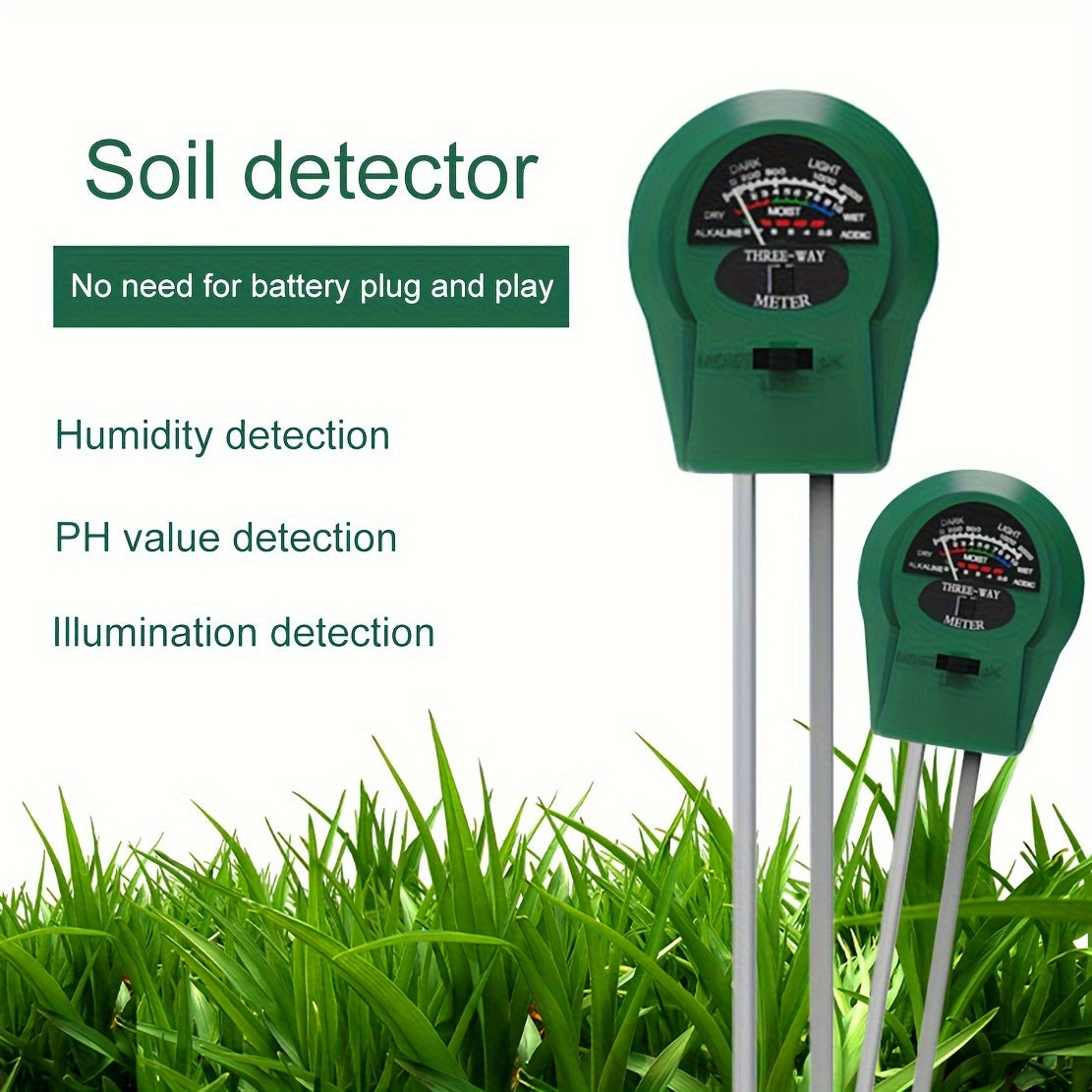 3-in-1 soil pH and moisture meter in durable plastic for indoor and outdoor plant care — view 3