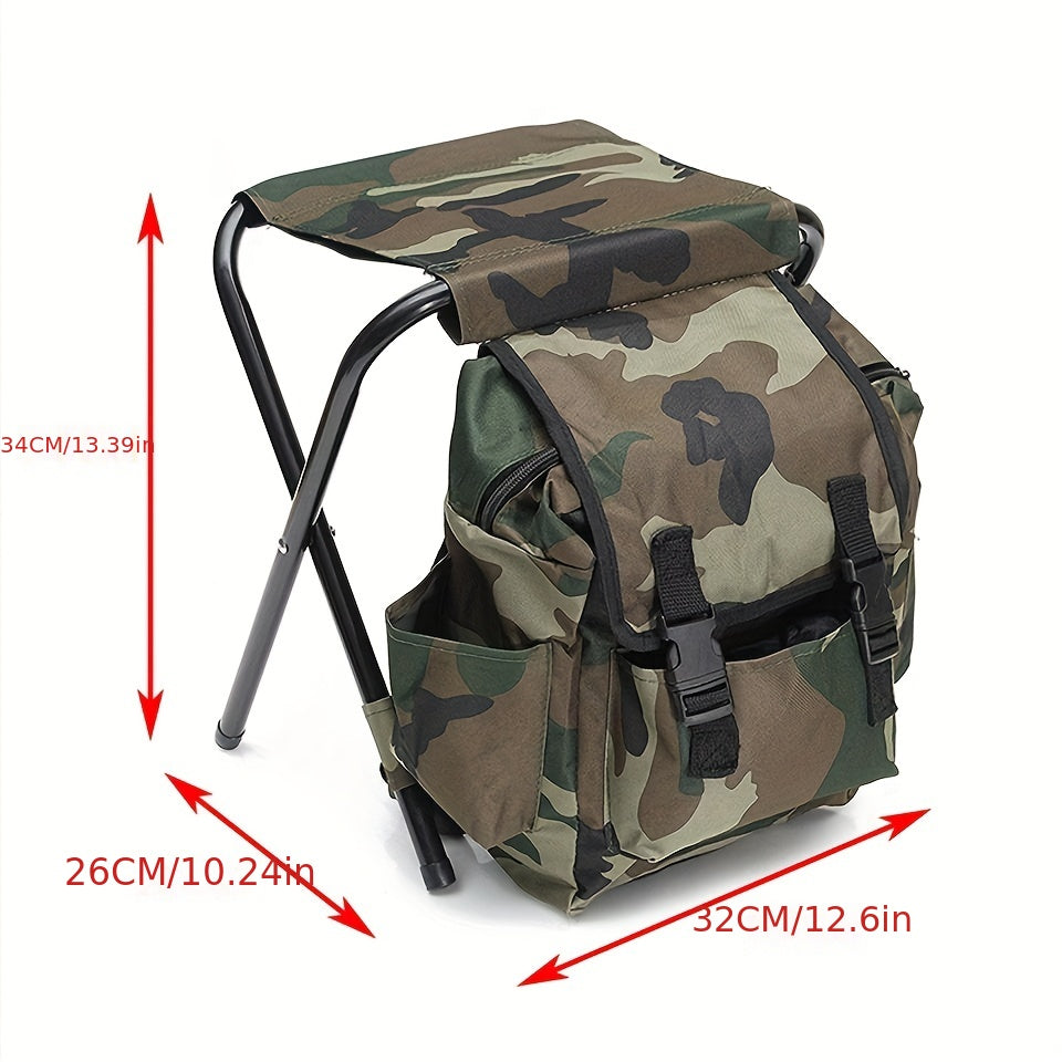 Camouflage folding camping chair with integrated backpack picnic bag and sturdy metal frame. — view 3
