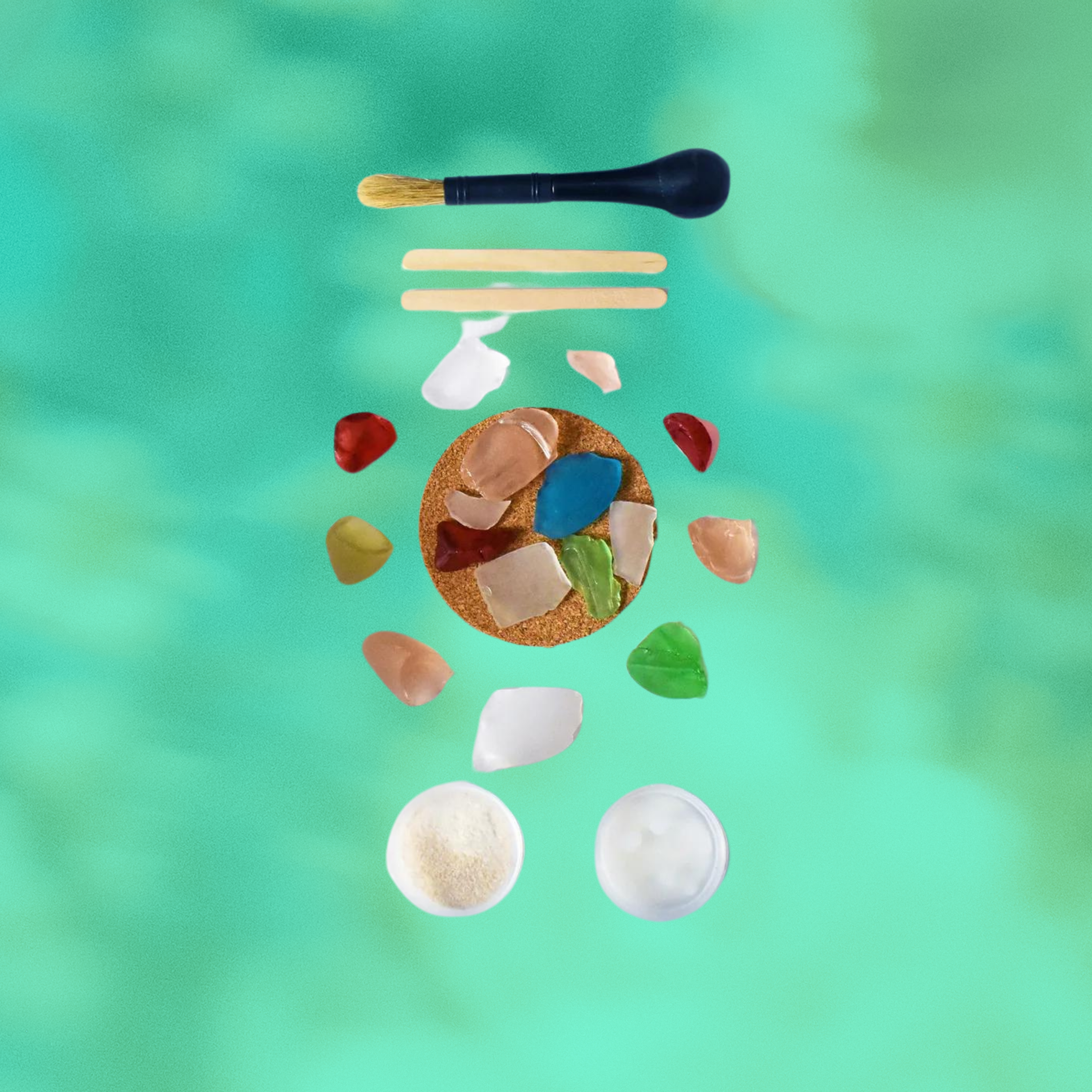 Sea glass mosaic craft kit with natural irregular glass pieces, paint, and easy grip brush. — view 5