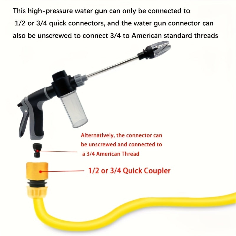 Portable high-pressure car wash spray gun in durable plastic with quick connect garden hose adapter — view 3