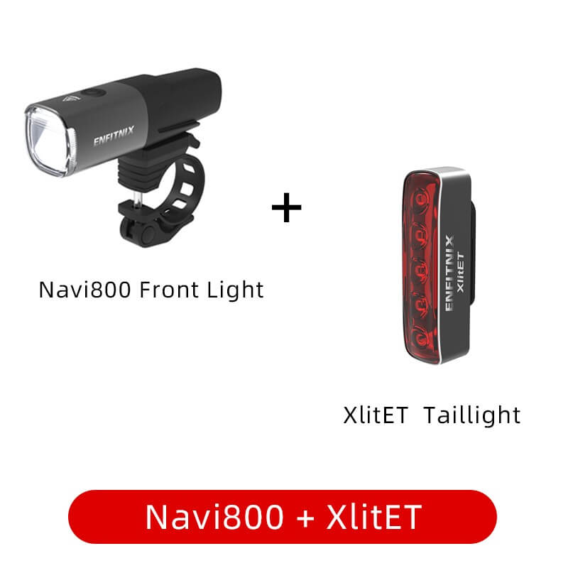 Black aluminum alloy Navi800 smart bicycle front light with handlebar mount and clear reflector — view 3