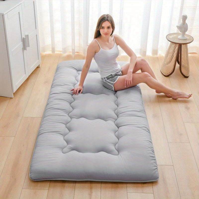 Grey foldable tatami floor futon mattress pad featuring a soft quilted surface for versatile use. — view 4