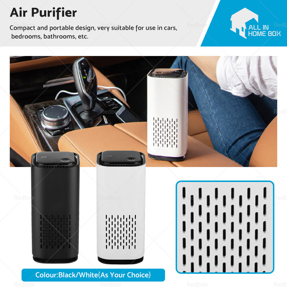 Portable USB car air purifier ionizer in compact cylindrical design for vehicle cup holders