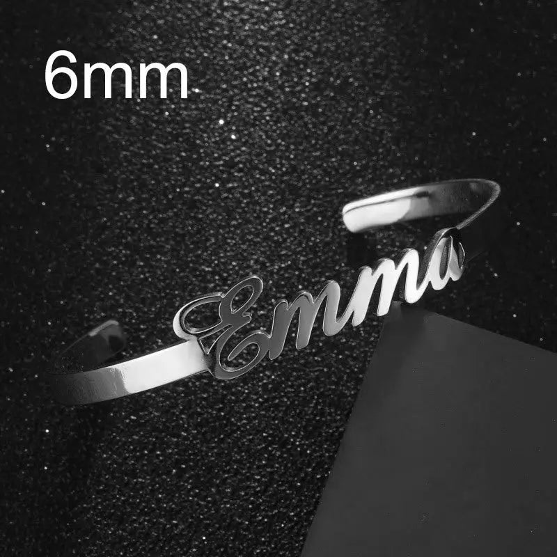 Personalized name bracelet in polished stainless steel available in silver gold and rose gold finishes — view 4
