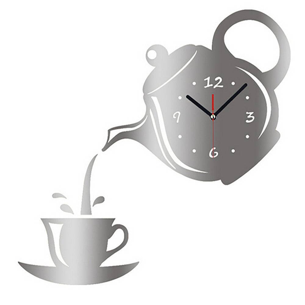 Decorative coffee themed kitchen wall clock with large numbers and vintage cafe artwork — view 2
