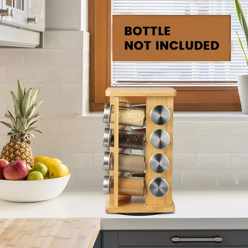 Burlywood natural bamboo revolving 16-jar spice rack organizer for kitchen countertops — view 5