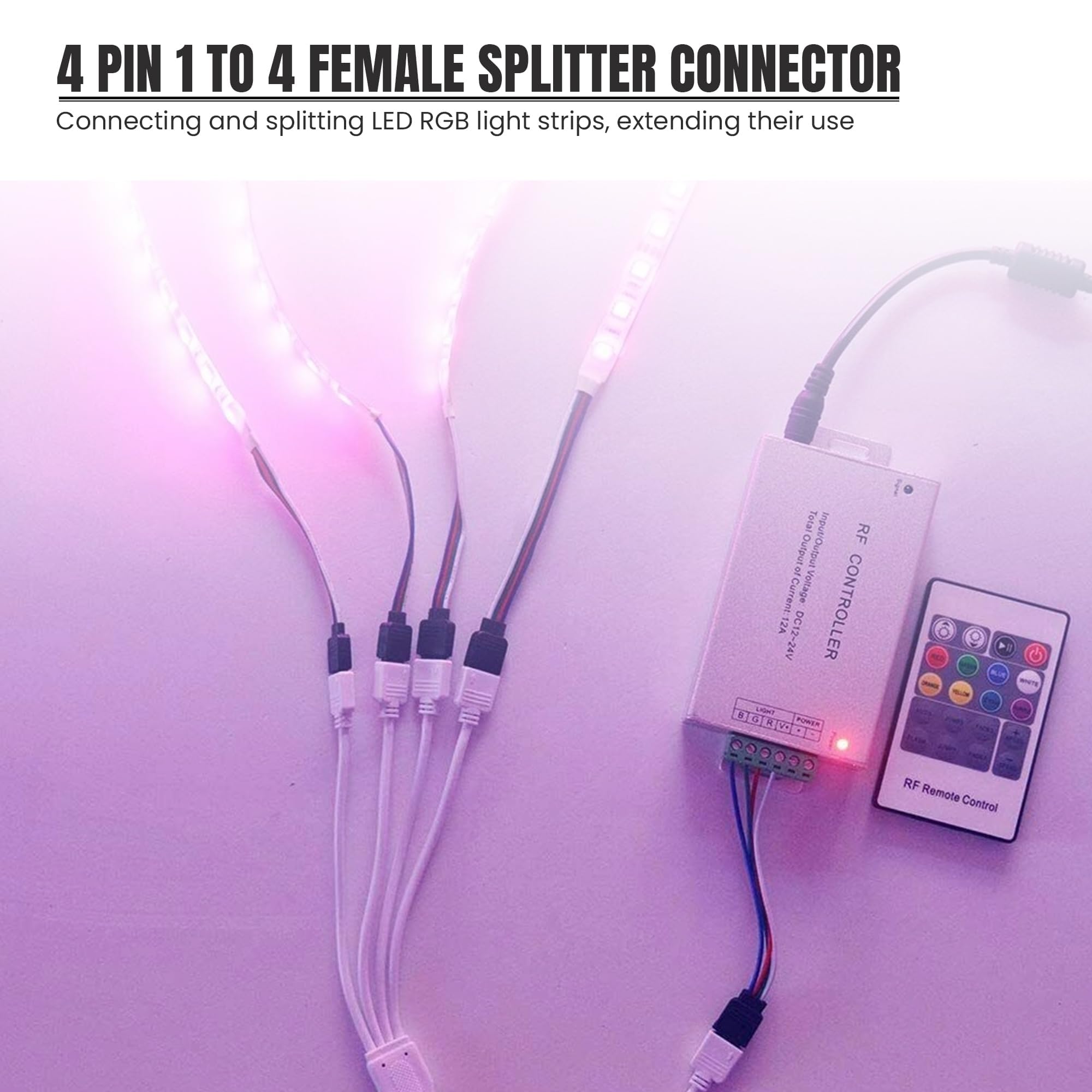 Three JST male and female LED strip light connector cables with modern plastic extension wires — view 2