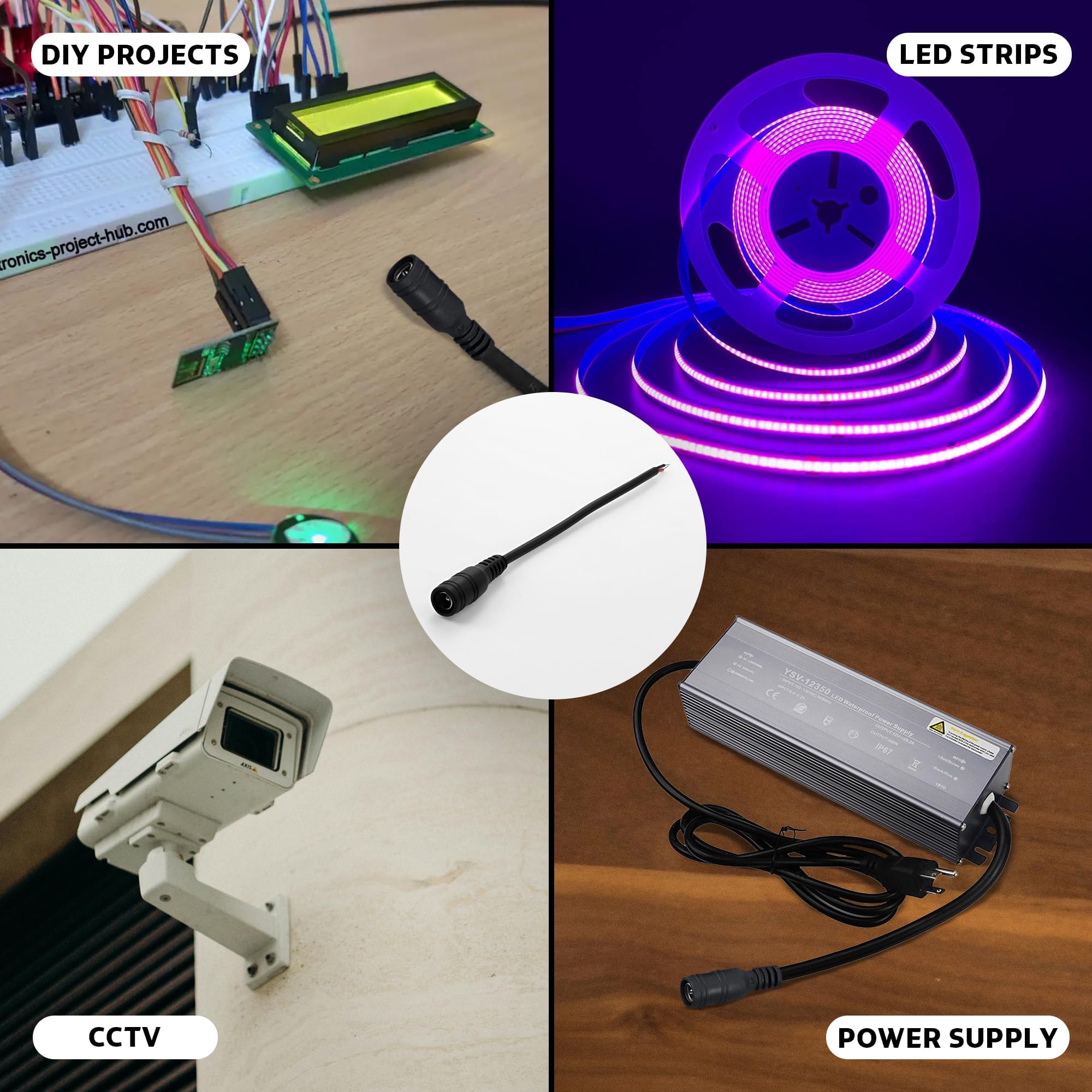 Three JST male and female LED strip light connector cables with modern plastic extension wires