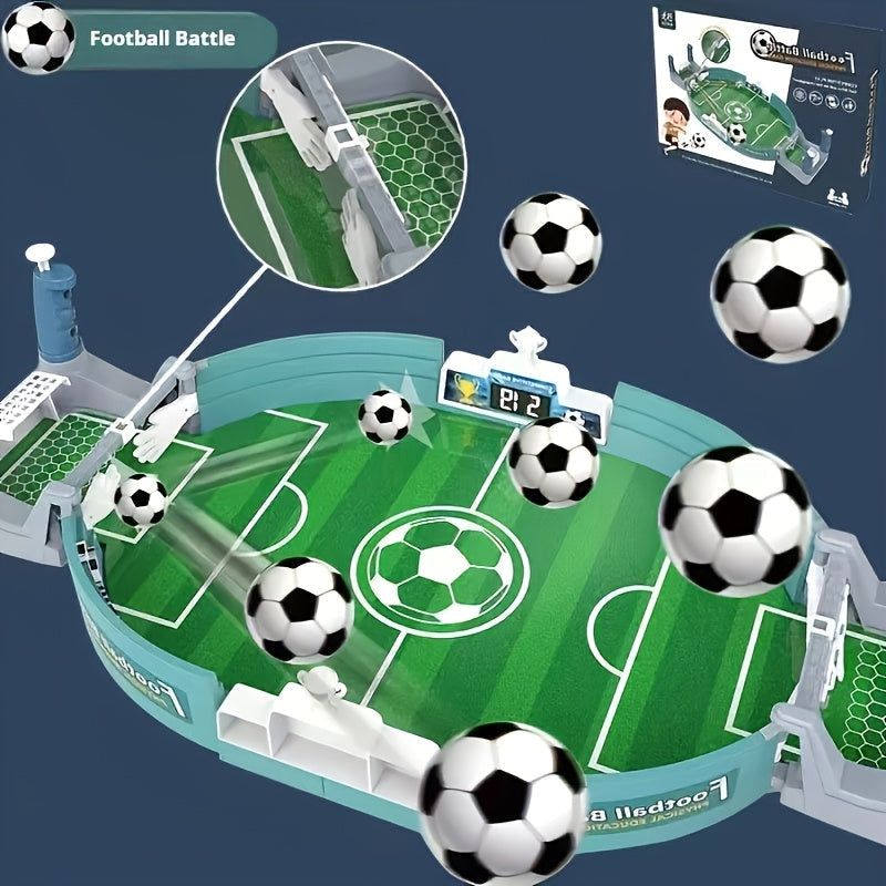 Green plastic dual player tabletop soccer board game with mini footballs for kids and family. — view 4