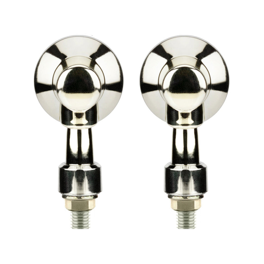 Chrome motorcycle turn signals with bright amber lens and silver housing for custom bike builds. — view 5