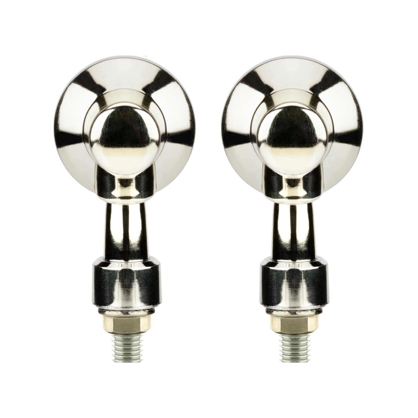 Chrome motorcycle turn signals with bright amber lens and silver housing for custom bike builds. — view 5
