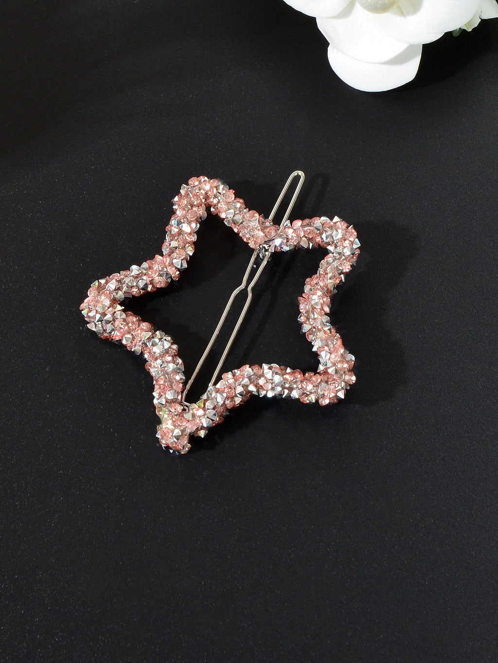 Silver rhinestone star circular hair clip elegant metal accessory for women — view 5