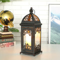 Black 15-inch vintage decorative candle lantern with red brush strokes and metal hanging ring.