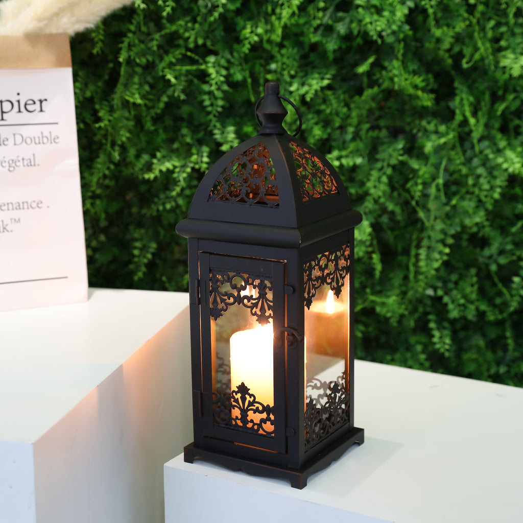 Black 15-inch vintage decorative candle lantern with red brush strokes and metal hanging ring. — view 3
