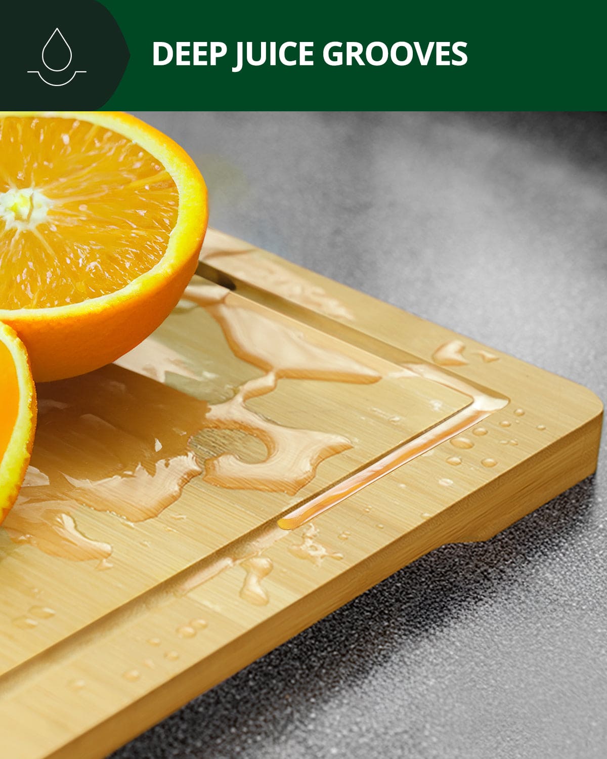 Bamboo cutting board set of two with rectangular design, juice grooves, and natural wood finish — view 5