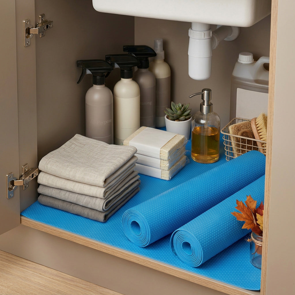 Blue EVA cabinet shelf liner mat roll for kitchen drawer and pantry protection — view 4