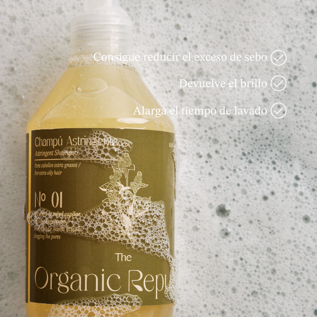 Natural astringent liquid shampoo bottle for oily hair with fresh citrus ingredients on white background — view 5